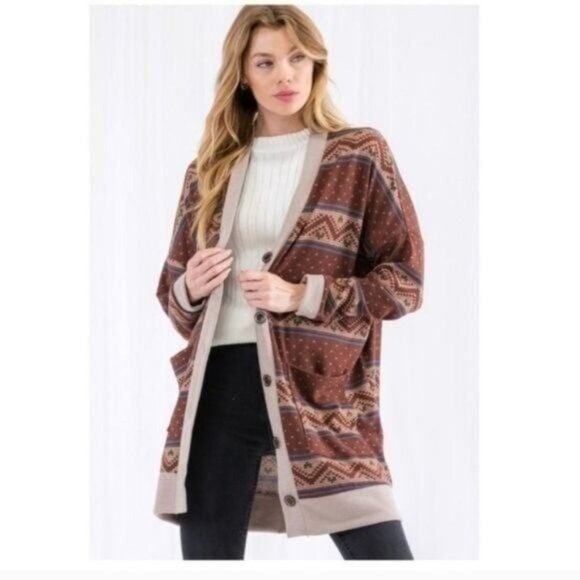 WESTERN/AZTEC PRINT CARDIGAN-NEW- - Picture 2 of 6